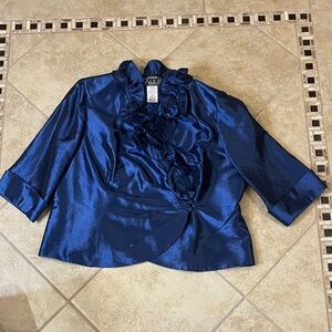Alex Evenings Midnight Blue Navy Ruffled Jacket Top 2x Double Breasted